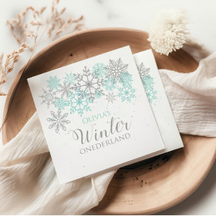 Winter Onederland Teal Silver First Birthday Napkin