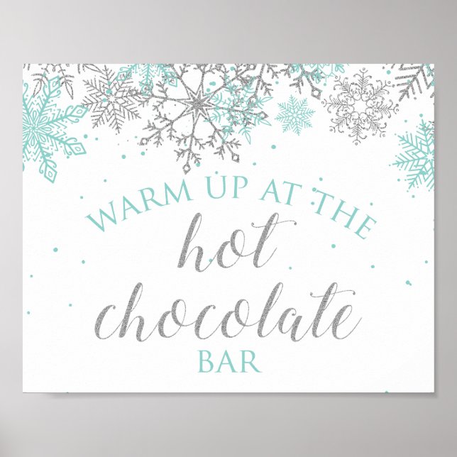 Winter Onederland Teal + Silver Hot Chocolate Bar Poster (Front)