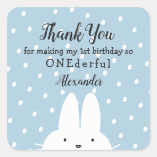 Winter ONEderland Thank You Boy 1st Birthday Blue Square Sticker