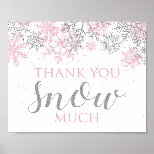 Winter Onederland Thank You pink silver snowflake Poster (Front)