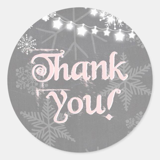 Winter onederland Thank you Snowflakes Pink Winter Classic Round Sticker (Front)