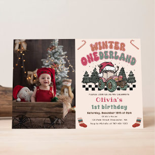 Winter ONEderland Truck Christmas Birthday Photo Invitation