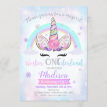 Winter ONEderland Unicorn Birthday Invitation