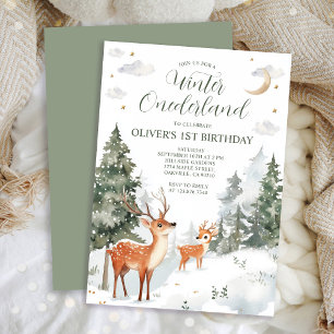 Winter Onederland Woodland  1st Birthday  Invitation