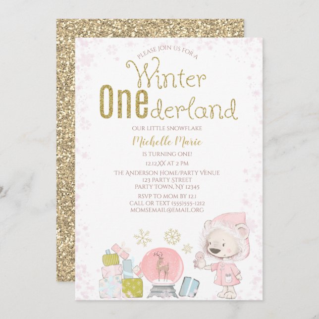 Winter Onederland Woodland 1st Birthday Invitation (Front/Back)