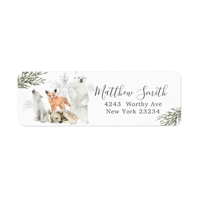 Winter Onederland Woodland Animal Birthday Address Return Address Label (Front)