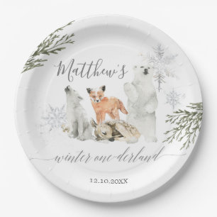 Winter Onederland Woodland Animal Birthday Paper Plate