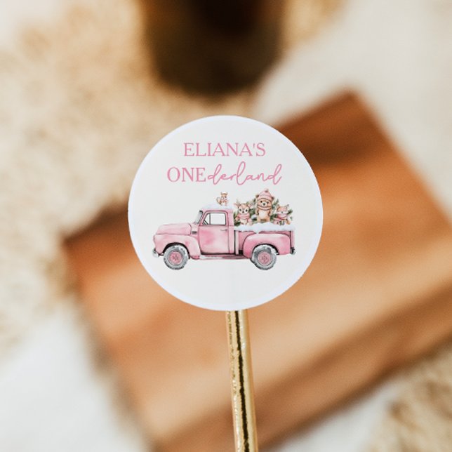 Winter Onederland Woodland Animals 1st Birthday Classic Round Sticker (Creator Uploaded)