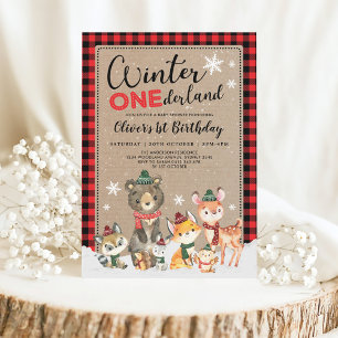 Winter ONEderland Woodland Animals 1st Birthday Invitation