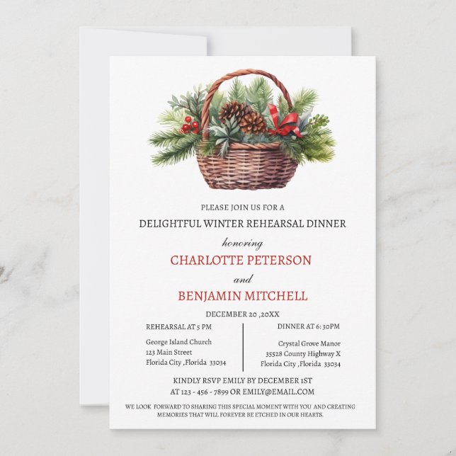Winter or Christmas Wedding Rehearsal Dinner  Invitation (Front)