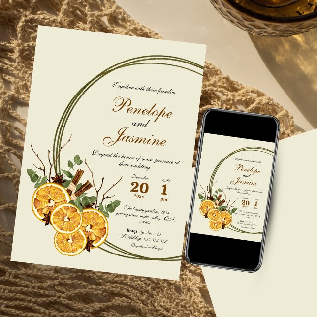 Winter oranges slices citrus wedding invitation (Creator Uploaded)