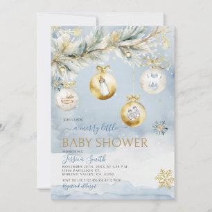 Winter Ornament Merry Little Christmas Baby Shower Invitation
