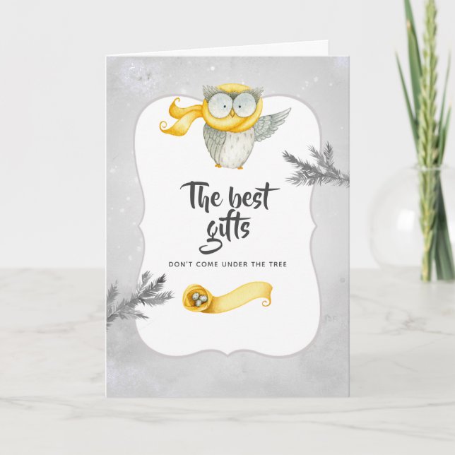 Winter Owl Christmas Baby Expecting Photo Announcement (Front)