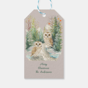 Winter Owl Christmas Woodland Art Gift Tags