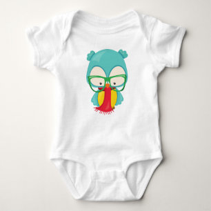 Winter Owl, Hipster Owl, Owl With Glasses, Scarf Baby Bodysuit