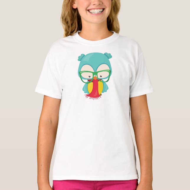 Winter Owl, Hipster Owl, Owl With Glasses, Scarf T-Shirt (Front)