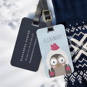 Winter Owl Personalised Bag Tag Sky