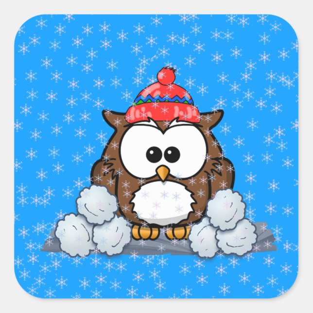 winter owl square sticker (Front)