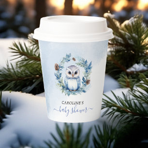 Winter Owl Watercolor Baby Shower Paper Cups