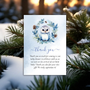 Winter Owl Watercolor Baby Shower Thank You Card