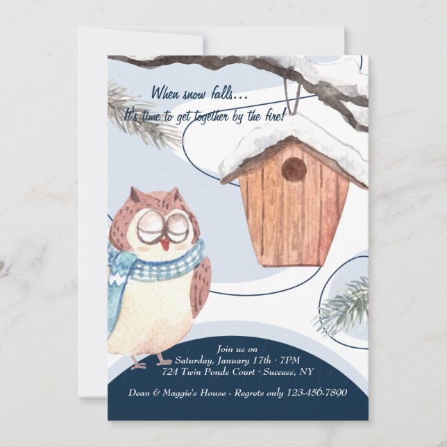 Winter Owl Watercolor Invitation (Front)