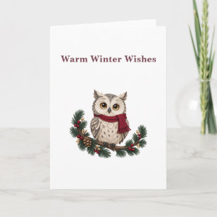 Winter Owl with Warm Winter Wishes Card