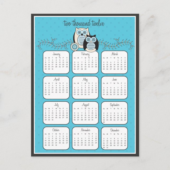 Winter Owls 2012 Calendar Postcard (Front)
