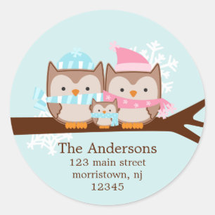 Winter Owls Family Holiday Stickers