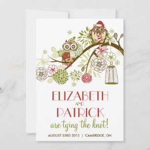 Winter Owls Floral Holiday Wedding Invitation