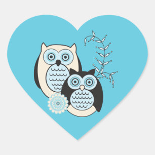 Winter Owls Heart Sticker