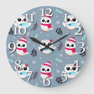 Winter Owls Large Clock