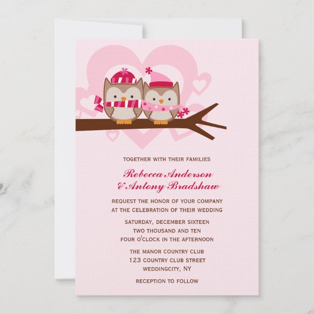 Winter Owls Wedding Invitation (Front)