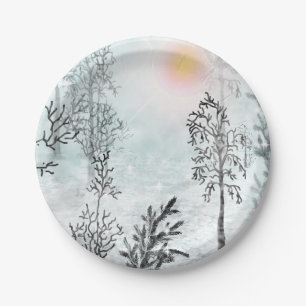 Winter painting, Christmas, winter Paper Plate