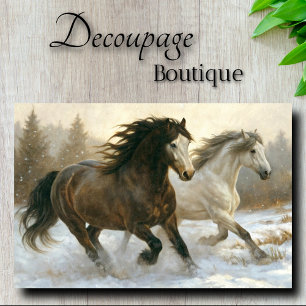Winter Pair of Running Horses Decoupage Tissue Paper