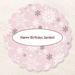 Winter Pale-Pink Snowflake Birthday Party Paper Coaster