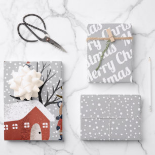 Winter panda, Merry Christmas and snowflakes Wrapping Paper Sheet