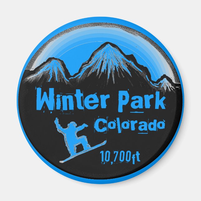 Winter Park Colorado blue snowboard art magnet (Front)