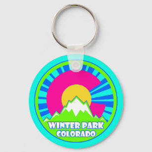 Winter Park Colorado neon mountains keychain