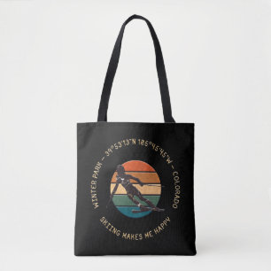 Winter Park, Colorado - Woman Skier, Golden Text Tote Bag