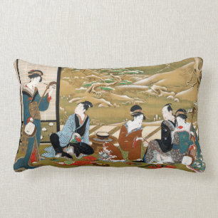 Winter Party by Utagawa Toyoharu woodblock japan Lumbar Cushion