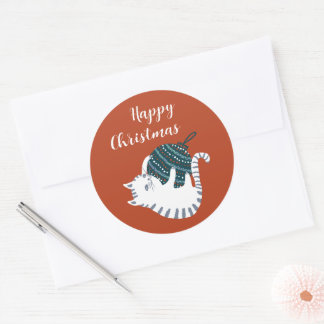 Winter Party Christmas Toy Cat Gift Classic Round Sticker