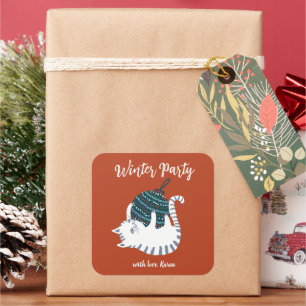 Winter Party Christmas Toy Cat Gift  Square Sticker