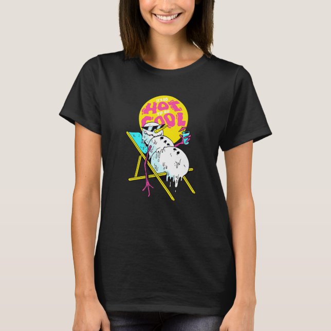 Winter Party Deck Chair Parody Melting Snowman T-Shirt (Front)