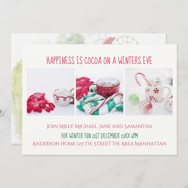 Winter Party Invite Cocoa Snow Christmas Festive (Front/Back)