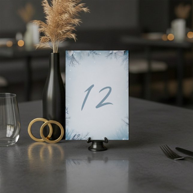 Winter party, snowy icy table number sign (Winter wedding table number card.)
