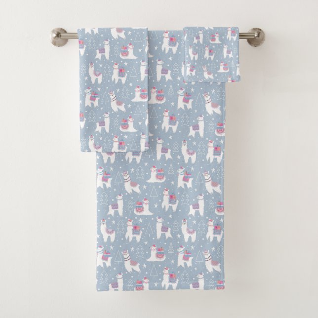 Winter Pastel Llama Pattern Bath Towel Set (Insitu)
