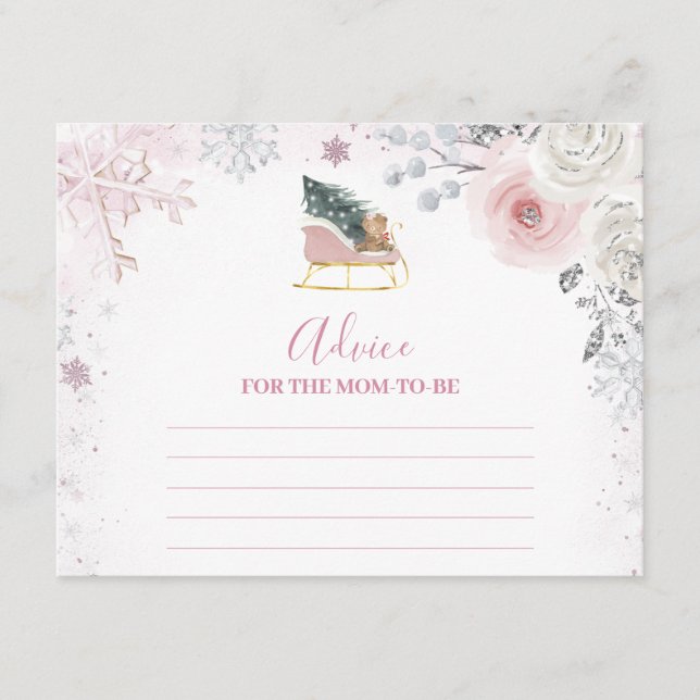 Winter Pastel Pink Snowflake Sleigh Advice For Mom Enclosure Card (Front)