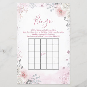 Winter Pastel Pink Snowflake Sleigh Bingo Game