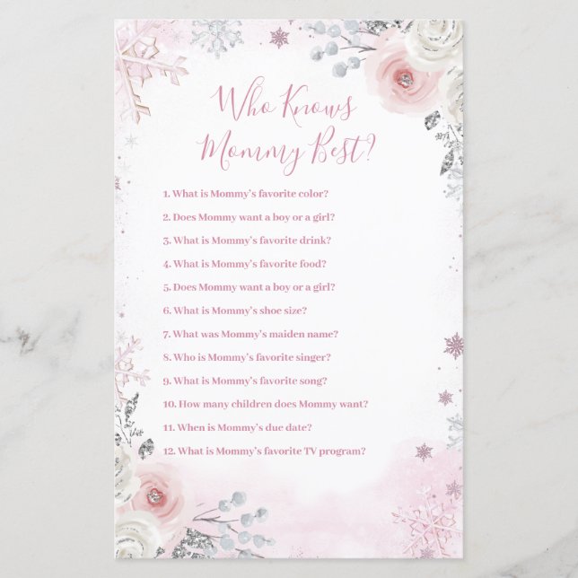 Winter Pastel Pink Snowflake Who Knows Mommy Best (Front)