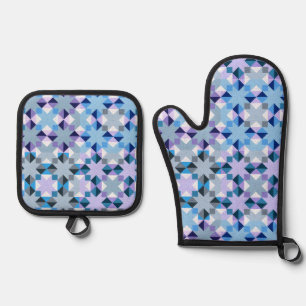 Winter patchwork star oven mitt & pot holder set